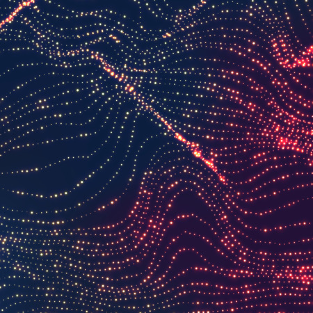 Wave Background. Ripple Grid. Glowing Round Particles. Swarm Of Dots. Vector Illustrationのイラスト素材
