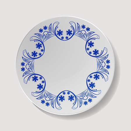 Realistic Plate Vector. Closeup Porcelain Tableware Isolated. Ceramic Kitchen Dish Top View. Cooking Template For Food Presentation.のイラスト素材