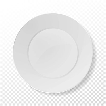 Realistic Plate Vector. Closeup Porcelain Mock Up Tableware Isolated On Transparency Background. Clean Ceramic Kitchen Dish Top View. Cooking Template For Food Presentation.のイラスト素材