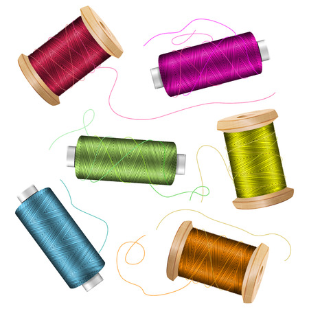 Thread Spool Set Background. For Needlework And Needlecraft. Stock Vector Illustration Of Yarn Or Cotton Bobbin Reels. Isolated On White Backgroundのイラスト素材
