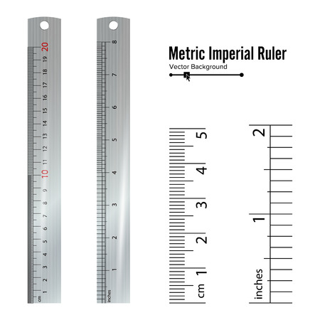 Metric Imperial Rulers Vector. Centimeter And Inch. Measure Tools Equipment Isolated On White Background.のイラスト素材