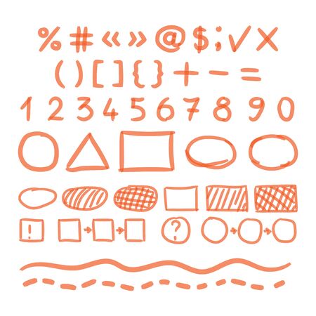 Marker Hand Written Doodle Numbers,Symbols Vector illustrationのイラスト素材
