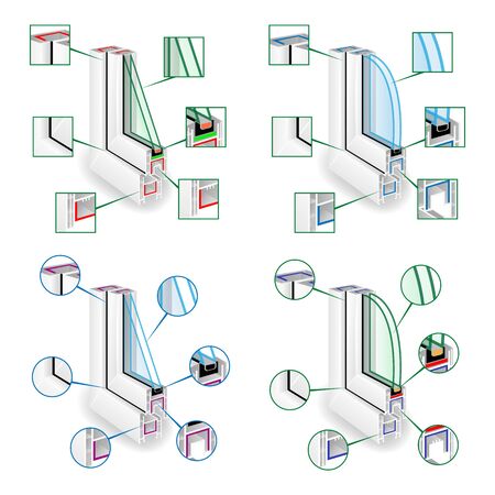 Plastic Window Frame Profile Set. Structure Corner Window. Infographic Templeate. Vectorのイラスト素材