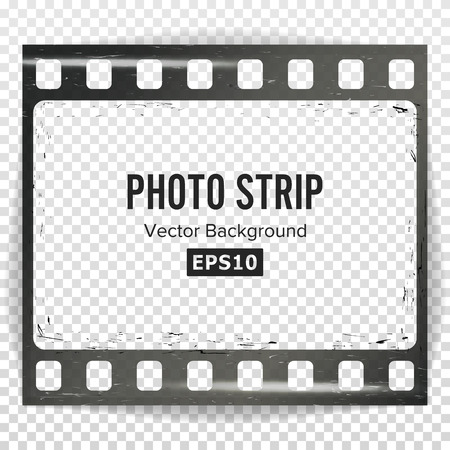 Strip Vector. Realistic Empty Frame Strip Blank. Grunge Scratched Template Isolated On Transparent Background.のイラスト素材