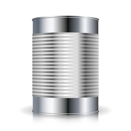 Metallic Cans Vector. Food Tin can Ribbed Metal Tin Can, Canned Food.のイラスト素材
