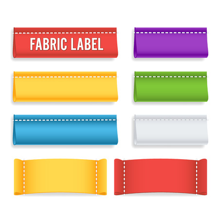 Color Label Fabric Blank Vector. Realistic Set Bright Blank Fabric Labels Or Badges With Stitching.のイラスト素材