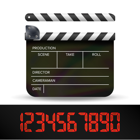 Clapper Board Vector. Digital Film Movie Clapper Board With Red Digital Numbers.のイラスト素材