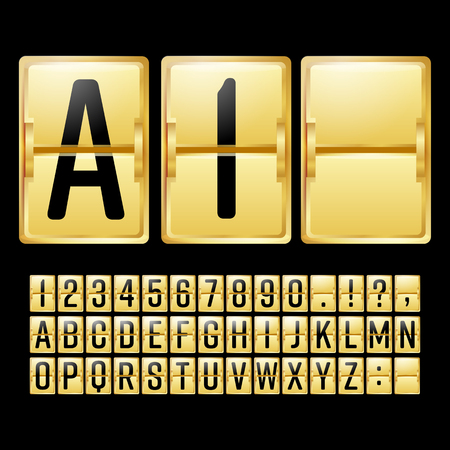 Mechanical Scoreboard Vector. Gold Yellow Timetable With Black Numbers And Letters.のイラスト素材