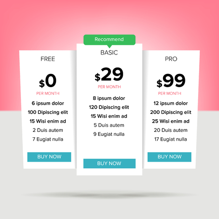 Pricing Business Plans Vector. Collection Of Pricing Plans For Websites And Applications. Hosting Table Banner.のイラスト素材