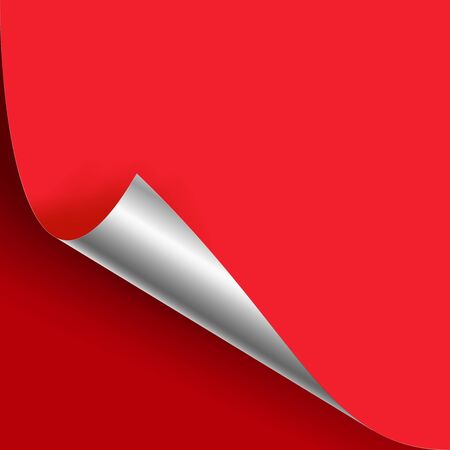 Curled Silver Metalic Corner Vector. Red Paper with Shadow Mock up Close up On Red Backdoundのイラスト素材