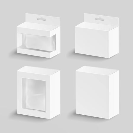 White Blank Cardboard Rectangle Vector. Realistic Mock Up White Package Box.のイラスト素材