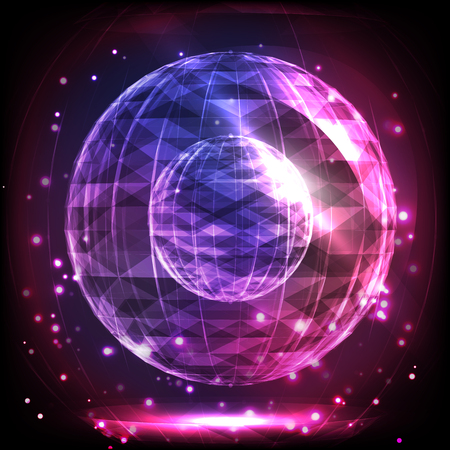 The Sphere Consisting of Triangles and lines. Global Digital Connection. Abstract Globe Grid. Wireframe Illustration. 3D Grid Design. A Glowing Grid. 3D Technology Style. Networks - Globe Design.のイラスト素材