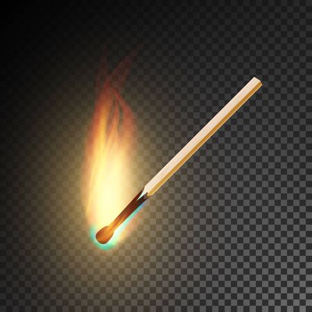 Realistic Burning Match Vector. Burning Match On Transparency Grid Backgroundのイラスト素材