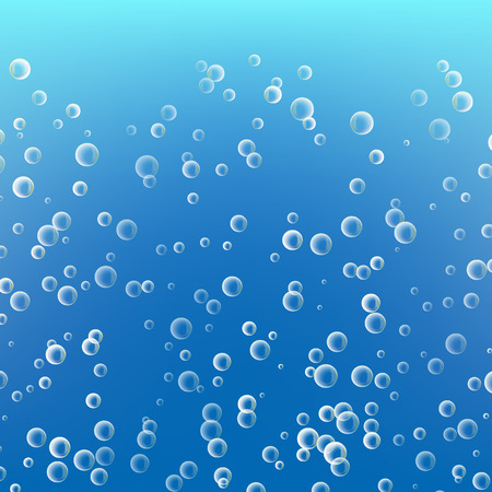 Water With Bubbles On Blue Ocean Background. Clear Soapy Shiny. Vector Illustrationのイラスト素材