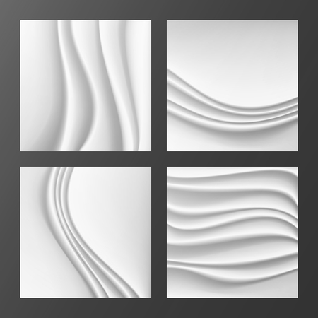 Wavy Silk Abstract Background Vector. Abstract Wavy Silk Backgrounds Set In White Or Silver Color. Realistic Cream Wave Texture. Design Element For Wedding Invitationのイラスト素材