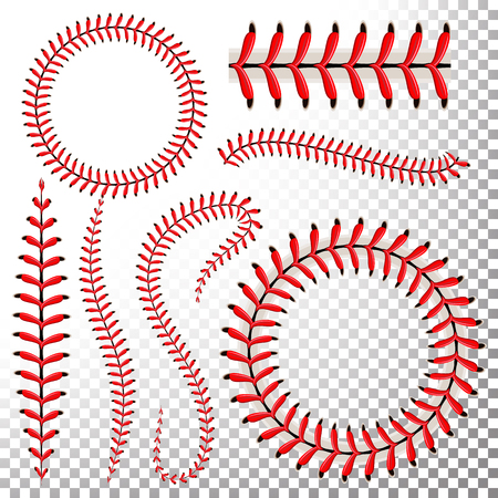 Baseball Stitches Set. Baseball Red Lace Isolatedのイラスト素材