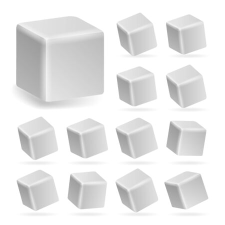 White Cube 3d Set Vector. Perspective Models Of A Cube Isolatedのイラスト素材