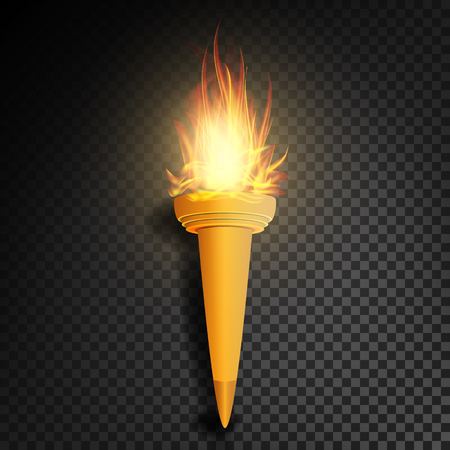 Torch With Flame. Realistic Fire. Realistic Fire Torch Isolated On Transparent Background. Vectorのイラスト素材