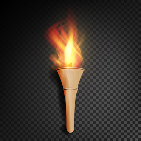 Torch With Flame. Realistic Fire. Realistic Fire Torch Isolated On Transparent Background. Vectorのイラスト素材