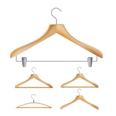 Wooden Clothes Hangers Vector. Illustration Of Classic Clothes Hanger Isolated.のイラスト素材