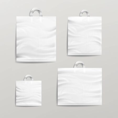 Empty Reusable Plastic Shopping Realistic Bags Set With Handles.のイラスト素材