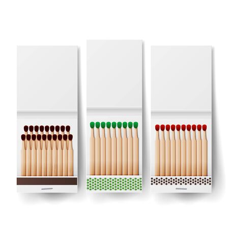 Book Of Matches Vector. Top View Closed Opened Blank. White Blank Matchbooks. Realistic Illustration.のイラスト素材
