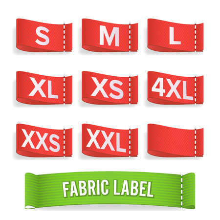 Size Label Fabric Vector. Realistic Set Bright Blank Fabric Labels Or Badges With Stitching.のイラスト素材