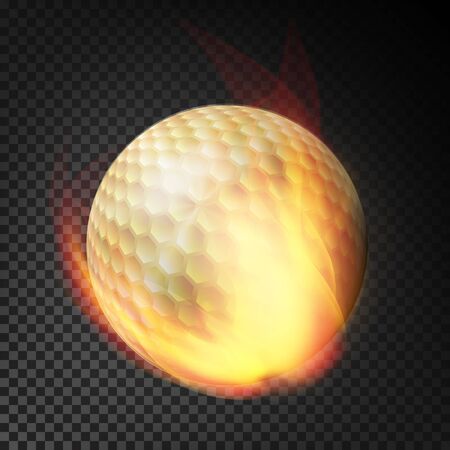Flaming Realistic Golf Ball On Fire Flying Through The Air. Burning Ball On Transparent Backgroundのイラスト素材