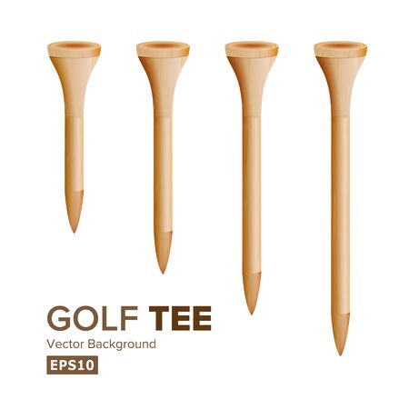 Golf Tees Vector. Realistic Illustration Of Wooden Golfing Tees Isolated On White Background. Different Sizeのイラスト素材