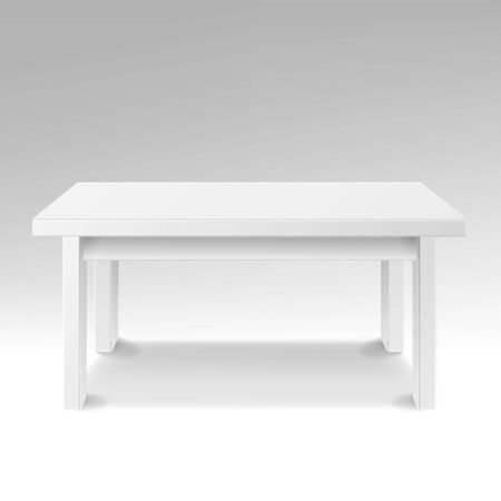 White Empty Square Table. Isolated Furniture, Platform. Realistic Illustration.のイラスト素材