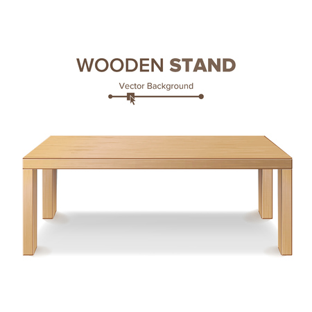 Wooden Stand, Table Vector. 3D Stand Template For Object Presentation. Realistic Vector Illustration.のイラスト素材