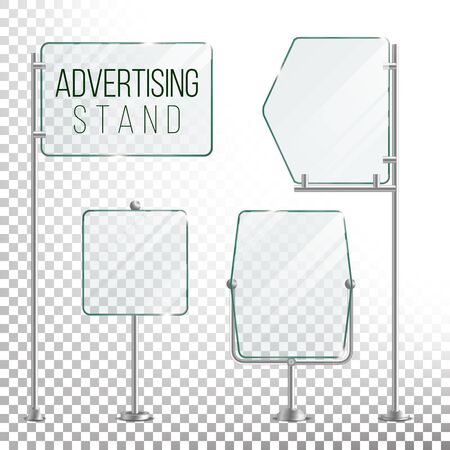 Glass Screen Banner Set Vector. Empty Advertising Display For Your Business. Vector Illustrationのイラスト素材