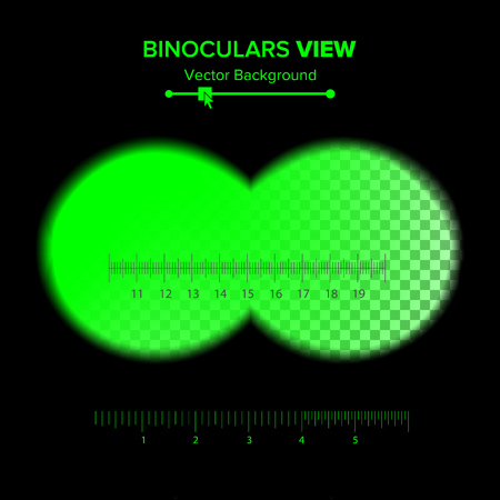 Binoculars View Vector. Illustration Of Binoculars Night Green View Isolated On Transparent Background. Soft Edges, Cross-hair.のイラスト素材