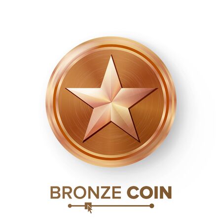 Game Bronze Coin Vector With Star. Realistic Bronze Achievement Icon Illustration. For Web, Video Game Or App Interface.のイラスト素材
