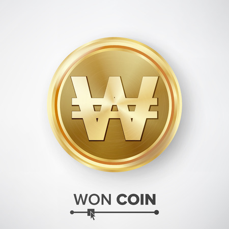Won Gold Coin Vector. Realistic Korean Money Sign Illustrationのイラスト素材
