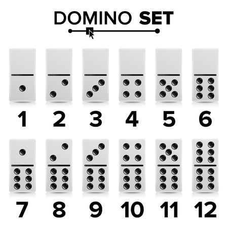 Domino Set Vector Realistic Illustration. White Color. Dominoes Bones Isolated On White. Modern Collectionのイラスト素材