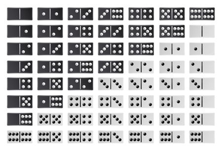 Domino Full Big Set Vector. Black And White Color. Realistic Dominoes Bones Collection Isolated On White. 28 Pieces For Gameのイラスト素材