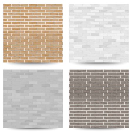 Brick Wall Seamless Pattern Set. Vector Illustration. Gray, White, Orange Color. Design Element. Background Textureのイラスト素材
