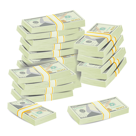 Realistic Dollar Stacks Vector. Banknotes. Money Bill Isolated Illustration.のイラスト素材