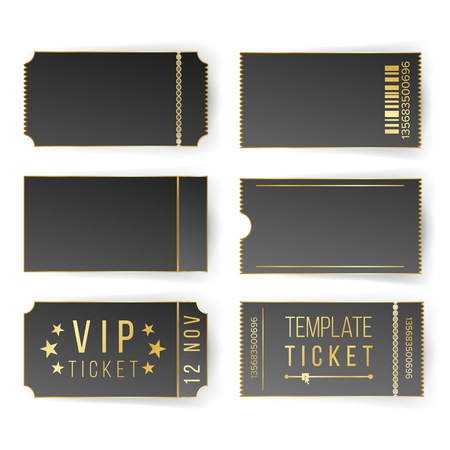 Vip Ticket Template Vector. Empty Black Tickets And Coupons Blank. Theater, Cinema Tickets Coupons. Isolated Illustration.のイラスト素材