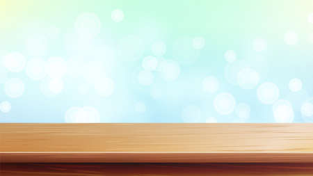 Wood Table Top Vector. Abstract Morning Sunlight. Bokeh pattern With Vintage Filter. Blurred Warm Bokeh pattern For Advertising Your Product On Display.のイラスト素材