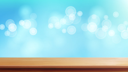 Wood Table Top Vector. Brown Bokeh Abstract Natural Background. Close Up Top Wooden Table. Decoration Of Desk And Gold Space.のイラスト素材