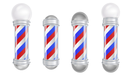 Barber hop pole vector in 3D classic barber shop pole set. Good for design, branding, and advertising isolatedのイラスト素材