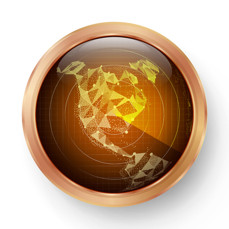 Radar Icon. Realistic Surveillance Radar Screen Illustration On Round Metal Frame. North America. Map With Luminous Reflection.のイラスト素材