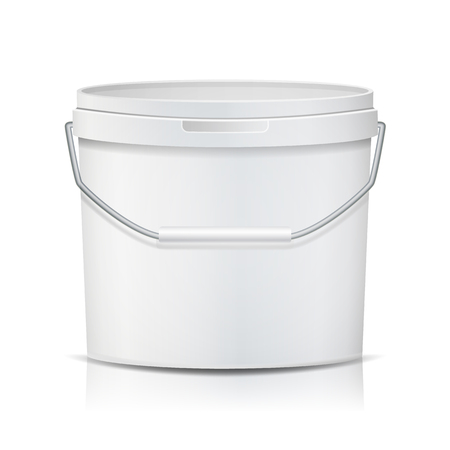 White Bucket Vector Blank Plastic Tub Bucket.のイラスト素材