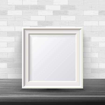 Vertical Square Frame Mock Up Vector. Good For Your Exhibition Design. Realistic Shadows. White Brick Wall Background. Front View Illustration.のイラスト素材