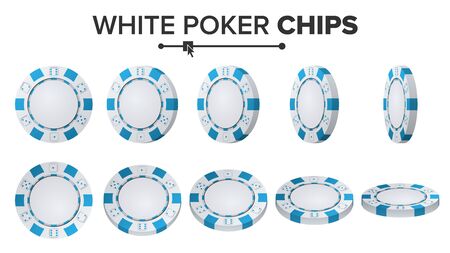 White Poker Chips Vector. 3D Set. Plastic Round Poker Chips Sign Isolated On White.のイラスト素材