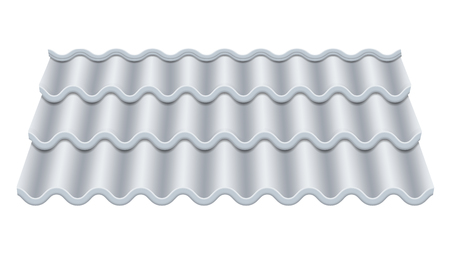 Grey Corrugated Tile Vector. Classic Ceramic Tiles Cover. Fragment Of Roof Illustration.のイラスト素材