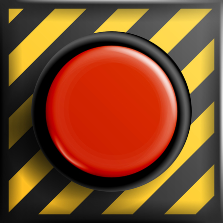 Red Panic Button Sign Vector. Red Alarm Shiny Button Illustration