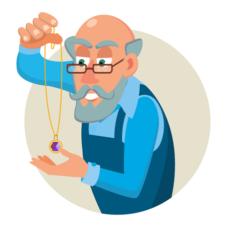 Jeweler, Goldsmith Profession Man Vector. Sapphire, Emerald, Gemstones. Appraiser Quality Check Process. Cartoon Character Illustrationのイラスト素材